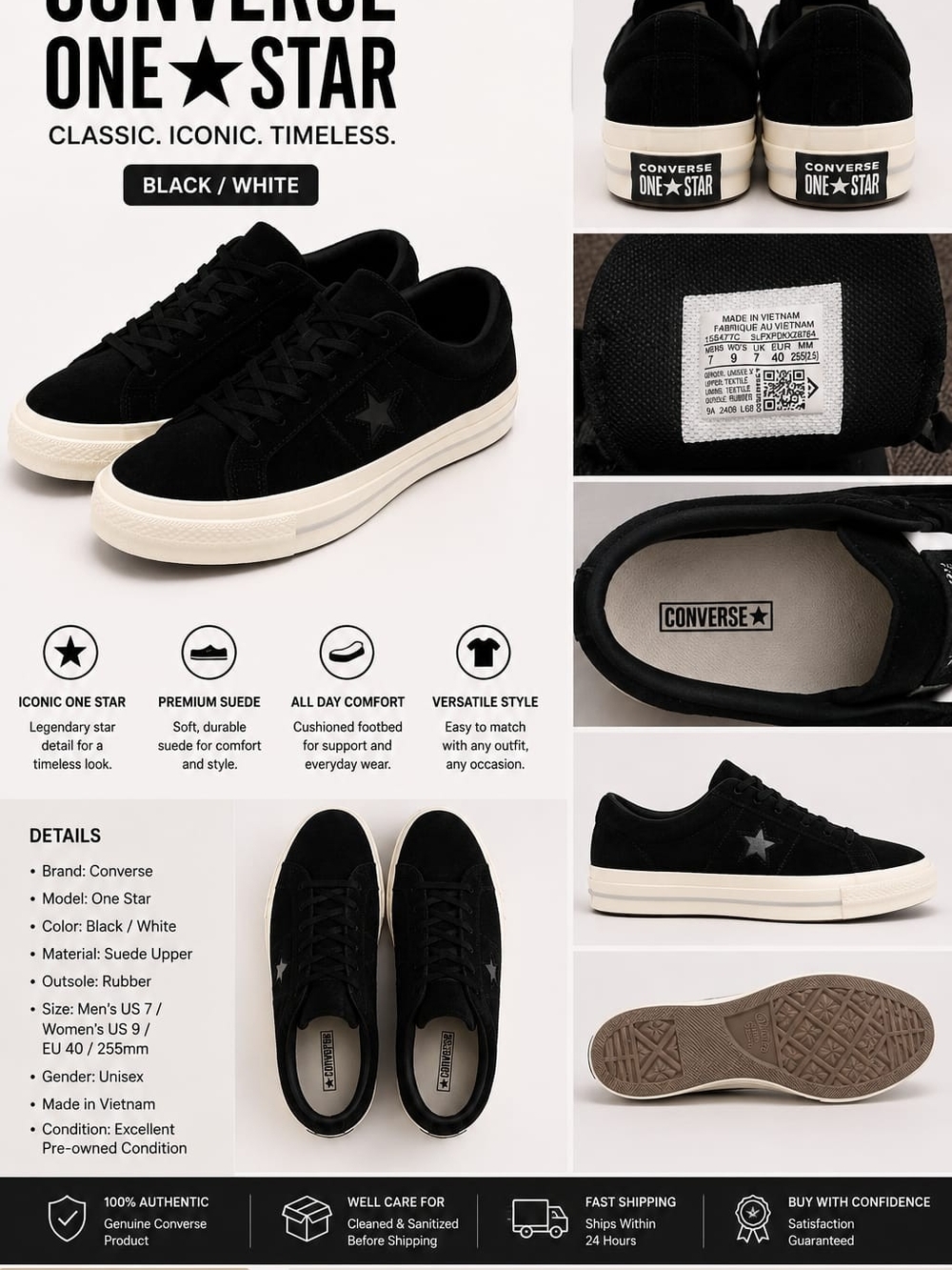 Converse One Star Suede Low Top Sneakers - Black / White